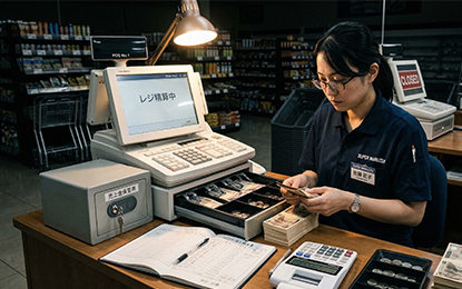 閉店後に施錠されていないレジのイメージ