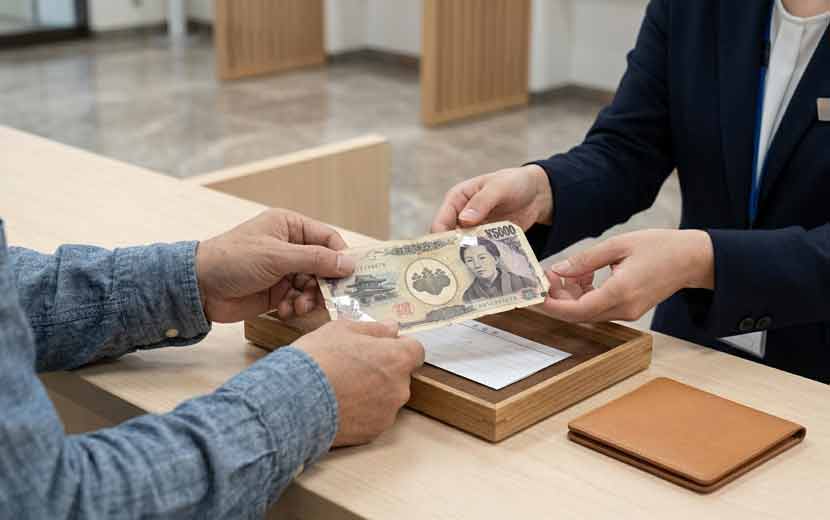 破れた紙幣を慎重に扱っている手元のイメージ