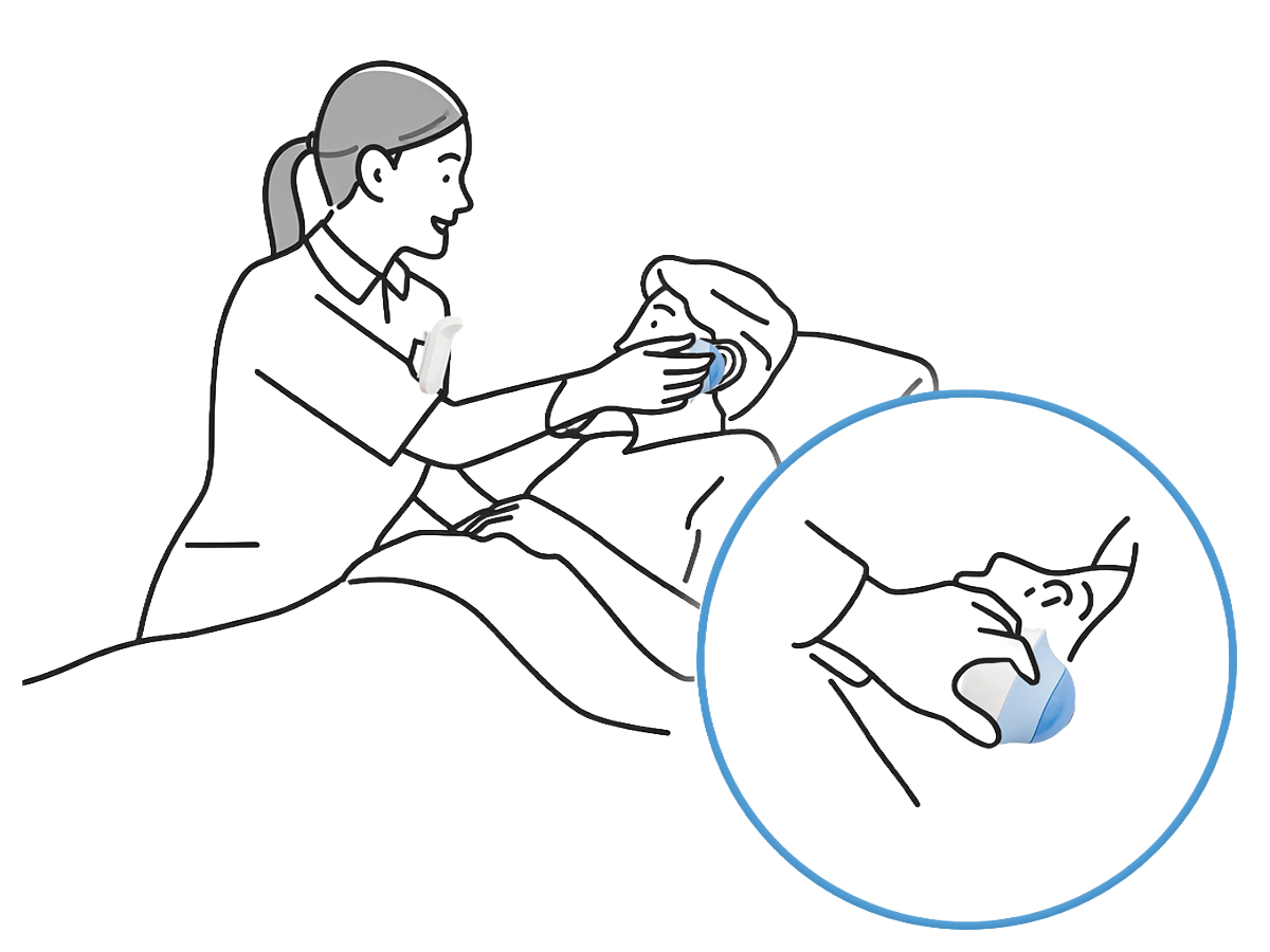 看護師が寝ている患者にa.tellをあてているイラスト