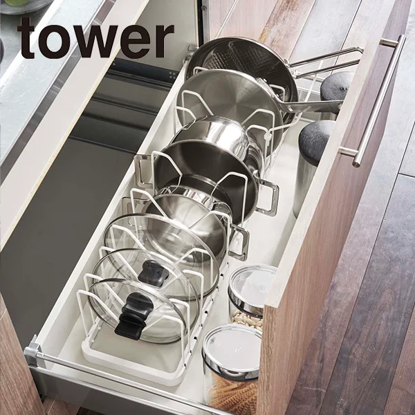 【tower】シンク下 伸縮鍋蓋&フライパンスタンド タワー (ホワイト),3840,EZA75772,4903208038409