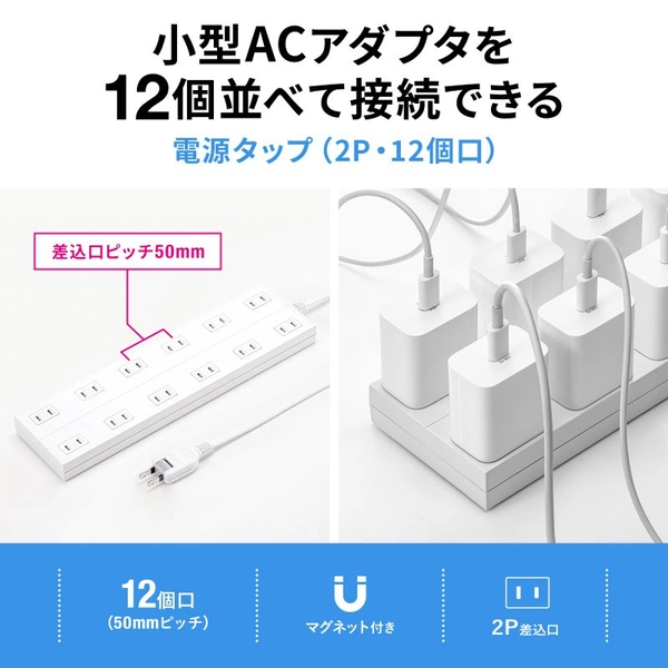 電源タップ (2P・12個口・1m) TAP-2312-1W