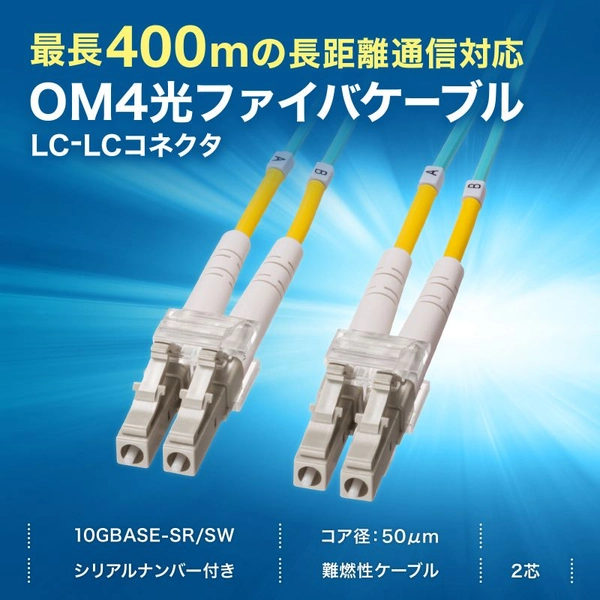 メガネ型光ファイバケーブル (マルチ50μmOM4、LC×2-LC×2、1m) HKB-OM4LCLC-01