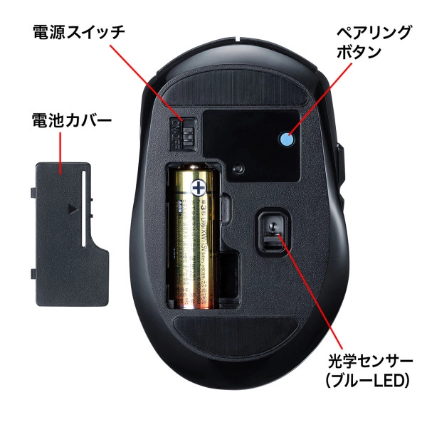 Bluetooth 5.0 ブルーLEDマウス MA-BTBL162BK