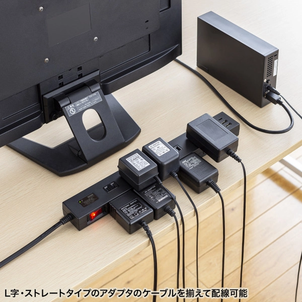 雷タップ 10個口+USB-A+Type-C(PD20W) ブラック TAP-SP2110NUC-1BK