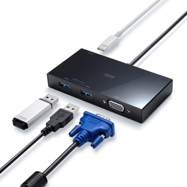VGA付USB Type-Cハブ USB-3TCV1BK