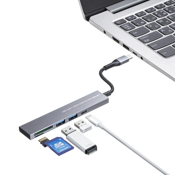 USB 5Gbps 3ポート スリム ハブ（カードリーダー付き・Type-C接続） USB-3TCHC21MS