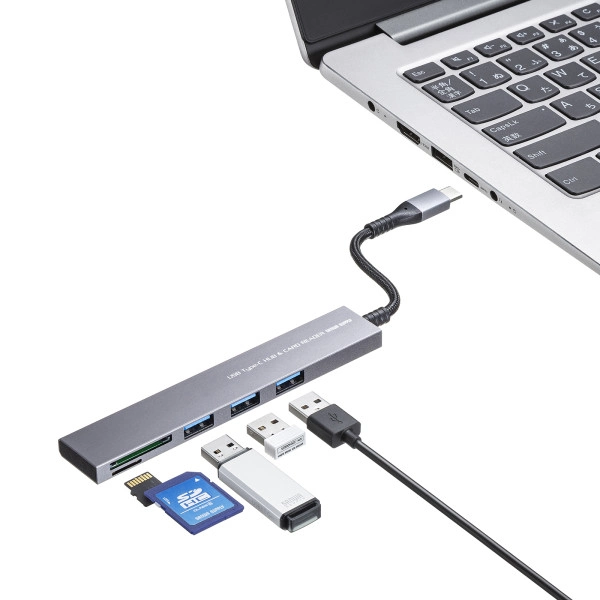 USB 5Gbps 3ポート スリム ハブ（カードリーダー付き・Type-C接続） USB-3TCHC20MS