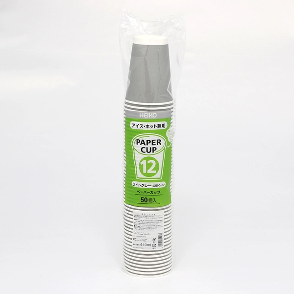 【HEIKO】紙コップ(ペーパーカップ) アイス・ホット兼用 12オンス 口径90mm ライトグレー 50個×20 (1000個)