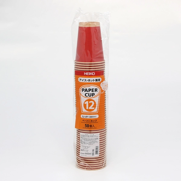 【HEIKO】紙コップ(ペーパーカップ) アイス・ホット兼用 12オンス 口径90mm 未晒レッド 50個×20 (1000個)