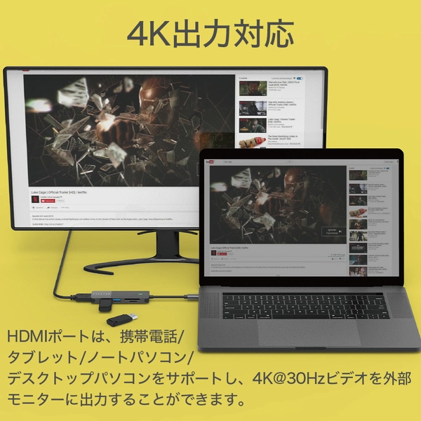 Feeltek ポータブル 5-in-1 USB Type-C ハブ HCM005AP2F