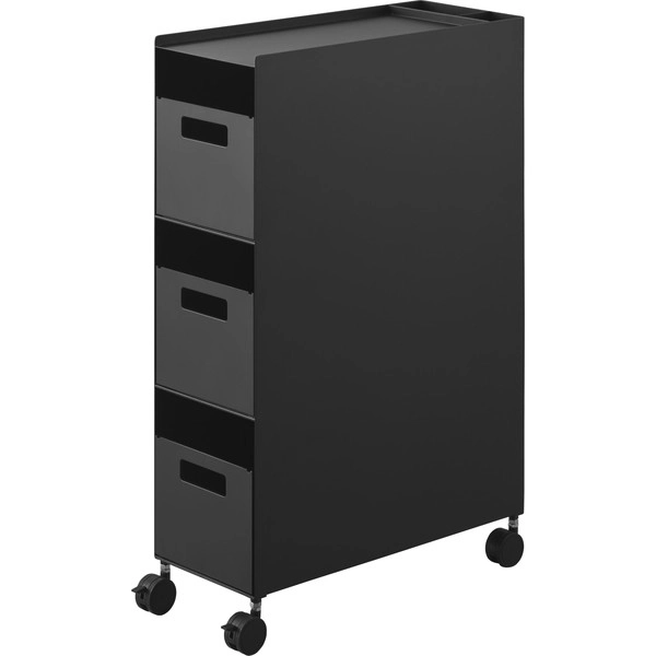 【tower】収納バスケットワゴン タワー 3段 ブラック