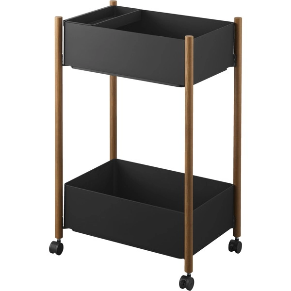 【RIN】小物トレー付き収納ワゴン 2段 リン ブラウン