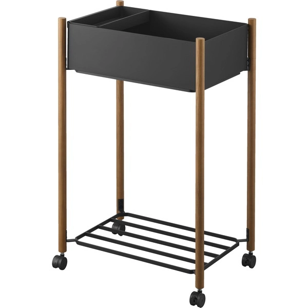 【RIN】小物トレー付き下段が棚の収納ワゴン 2段 リン ブラウン