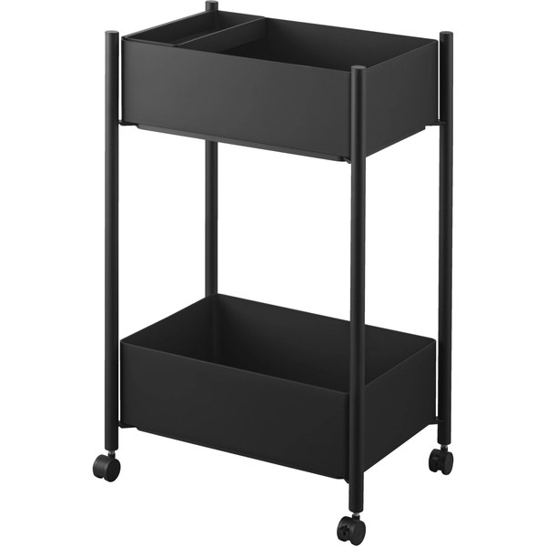 【tower】小物トレー付き収納ワゴン 2段 タワー ブラック