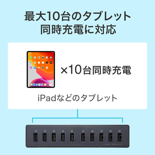 USB充電器 (10ポート・合計20A・高耐久タイプ) ACA-IP68