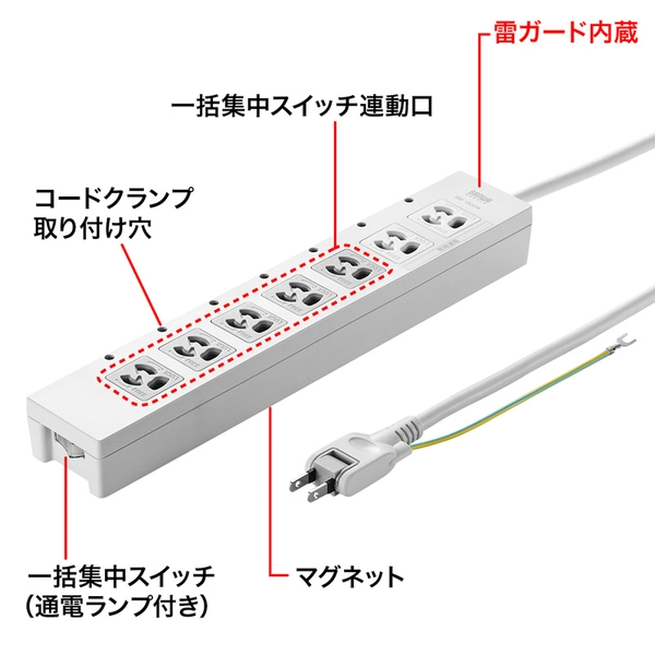 電源タップ (3P・7個口・2m) TAP-F37-2CLK