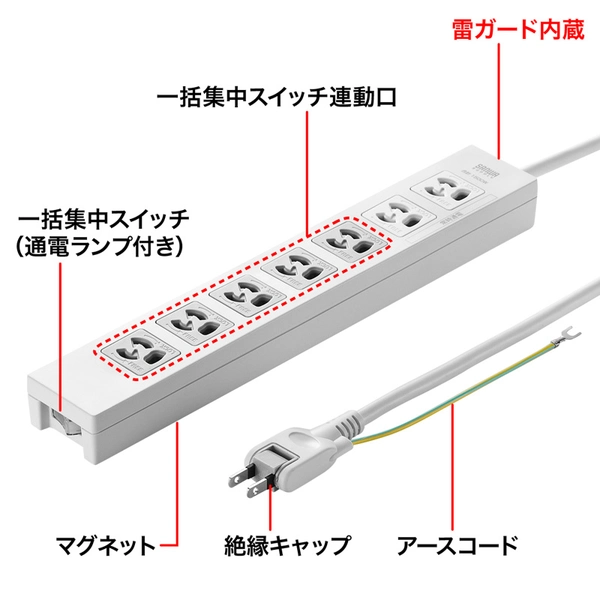 電源タップ (3P・7個口・2m) TAP-F37-2KSR