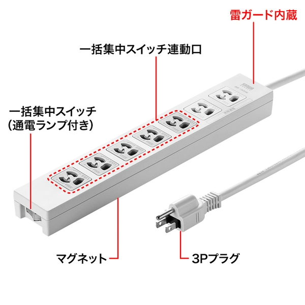 電源タップ (3P・7個口・3m) TAP-F37-3KR