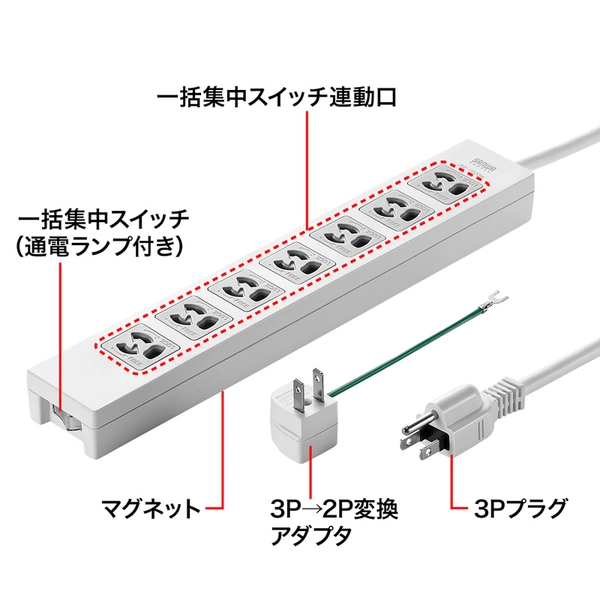 電源タップ (3P・7個口・3m) TAP-F37-3ZAD