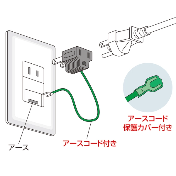 3P→2P変換アダプタ (3P・1個口・ブラック) TAP-AD1BKN