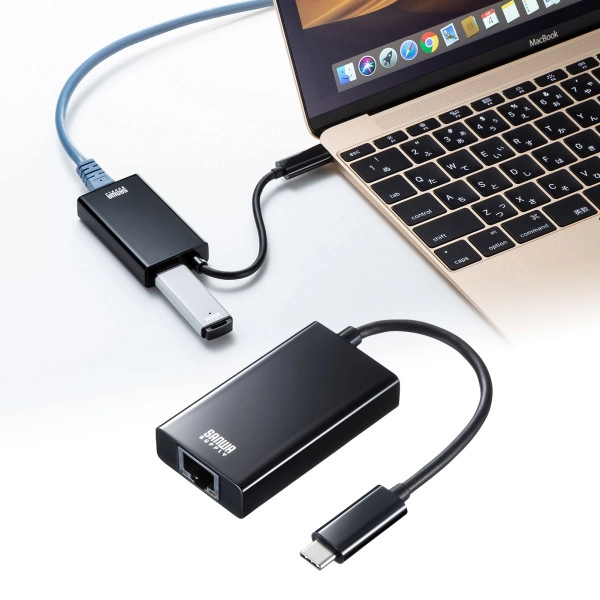 有線LANアダプタ(USB Type-C-LAN変換・USBハブ付き・Gigabit対応・ブラック) USB-CVLAN4BKN