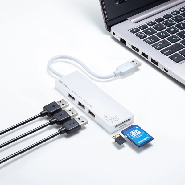 USB3.1+2.0コンボハブ　カードリーダー付き（ホワイト） USB-3HC316WN