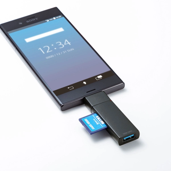 Type-Cコンパクトカードリーダー(USB　1ポート付き) ADR-3TCMS7BKN