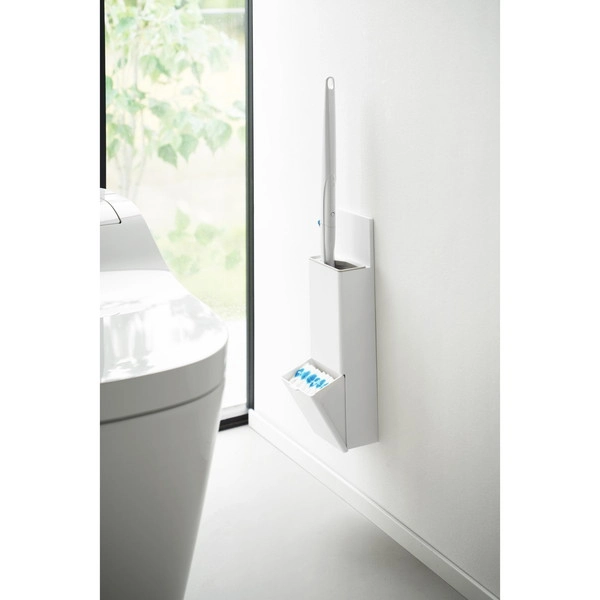 【Plate】ウォール替えブラシ収納付き流せるトイレブラシホルダー プレート 石こうボード壁対応 ホワイト