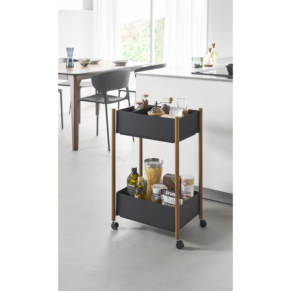 【RIN】小物トレー付き収納ワゴン 2段 リン ブラウン