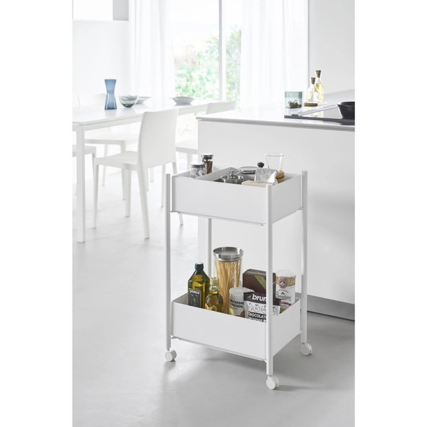 【tower】小物トレー付き収納ワゴン 2段 タワー ホワイト