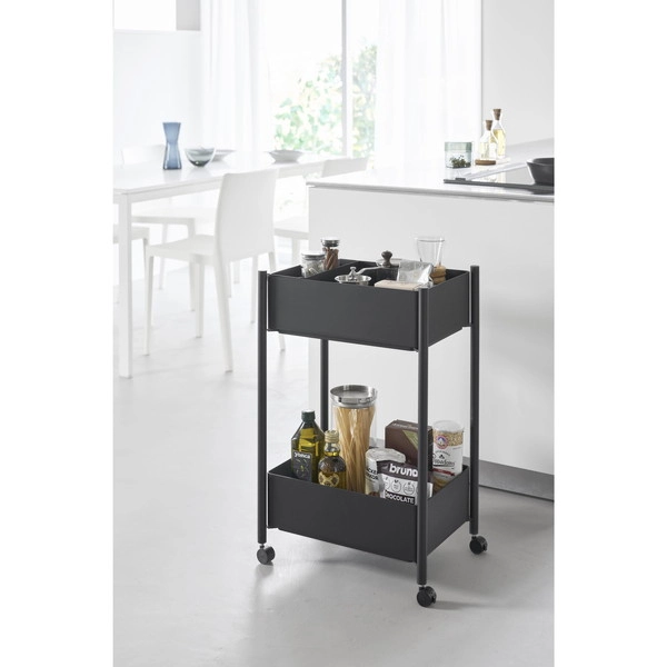 【tower】小物トレー付き収納ワゴン 2段 タワー ブラック