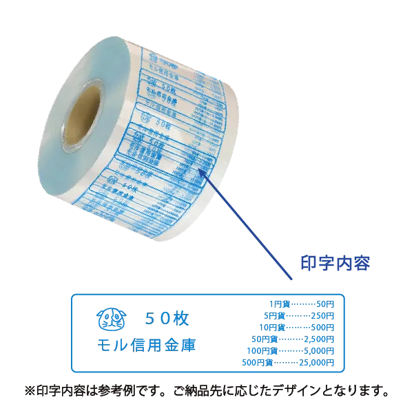 硬貨包装フィルム（110mm幅/ﾏｰｸ入り特注)　360巻入