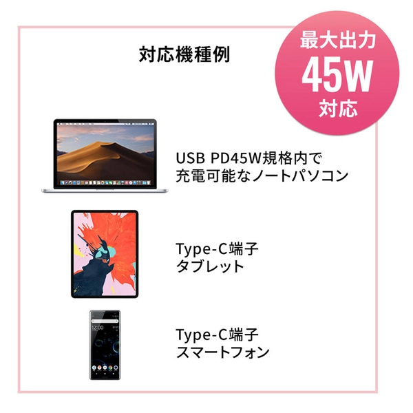 USB Power Delivery対応AC充電器 (PD45W・Type-Cケーブル一体型) ACA-PD75BK