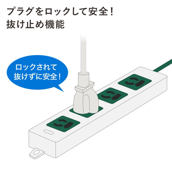 医用接地プラグ付き電源タップ (3P・4個口・グリーン・1m) TAP-HPM4-1G