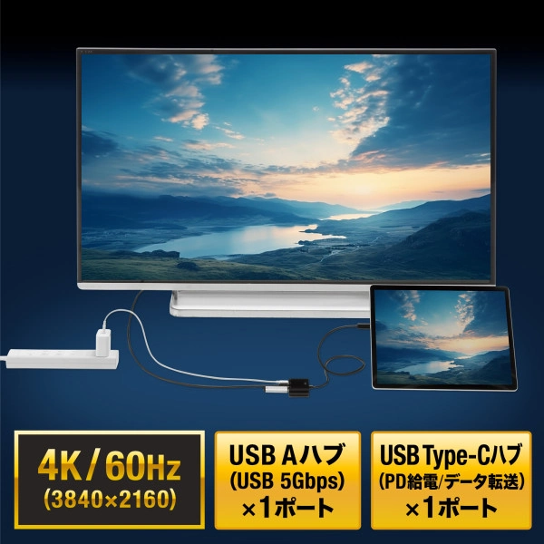 USB Type C-HDMI変換アダプタ(4K/PD対応/USBハブ付き) AD-ALCPHDPD02