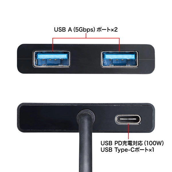 USB Type-C　ハブ（A×2/C×1） USB-3TCP9BK