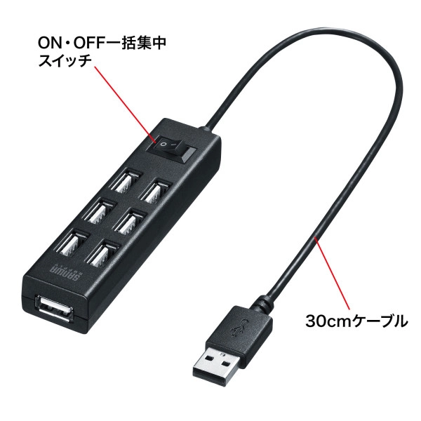 USB2.0ハブ（7ポート・ブラック） USB-2H702BKN