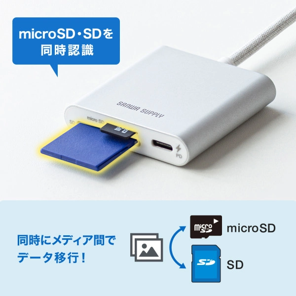 USB PD充電対応 Type-Cカードリーダー ADR-5TCSDPW