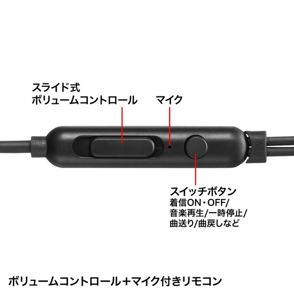 マイク付きステレオイヤホン（音量調節スイッチ付き） MM-HS707BK