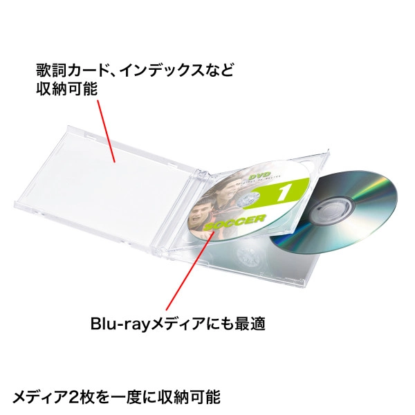 Blu-ray・DVD・CDケース（2枚収納タイプ・5枚セット） FCD-22CLN2