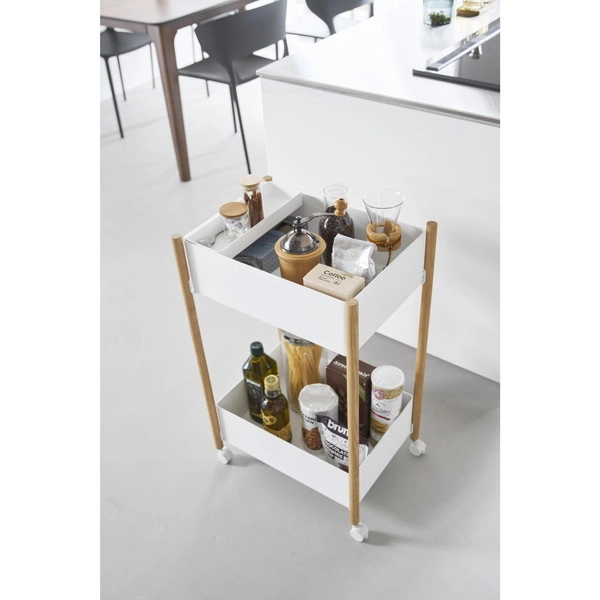 【RIN】小物トレー付き収納ワゴン 2段 リン ナチュラル