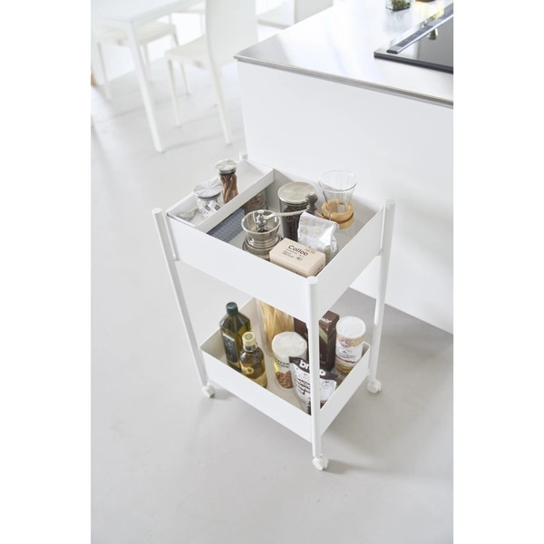 【tower】小物トレー付き収納ワゴン 2段 タワー ホワイト