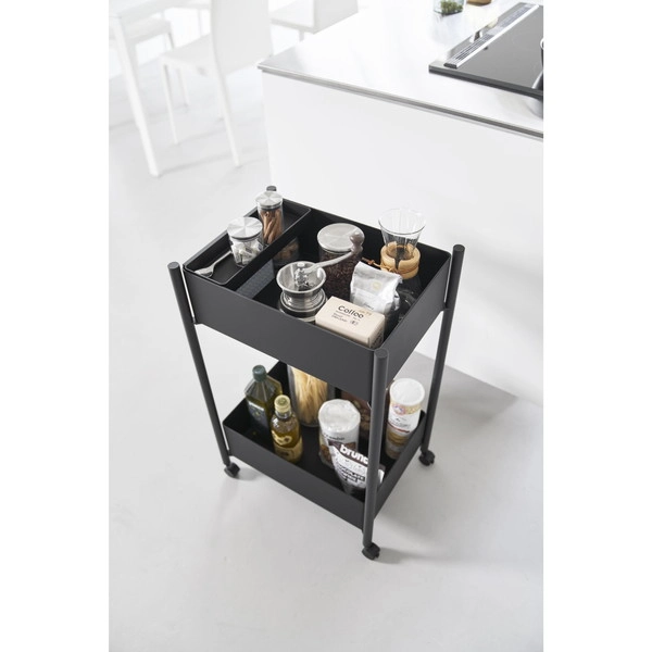【tower】小物トレー付き収納ワゴン 2段 タワー ブラック