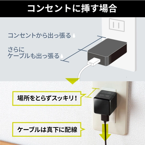 キューブ型USB充電器 (1A・高耐久タイプ・ブラック) ACA-IP70BK