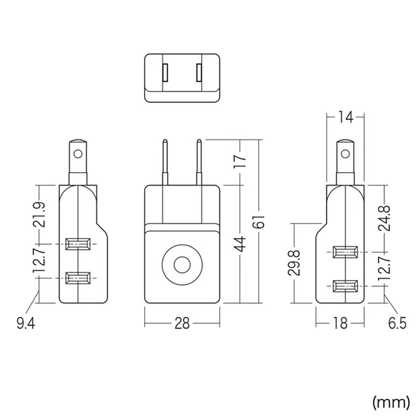 スイングミニタップ (2P・2個口・ブラック) TAP-AC8BK