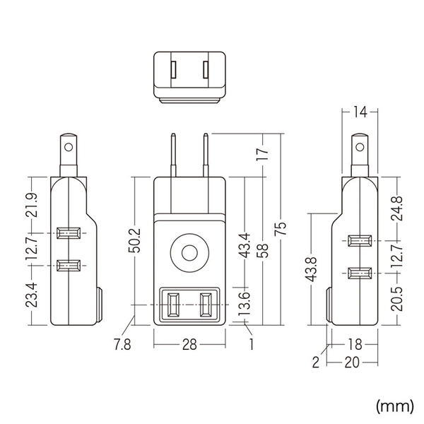 スイングミニタップ (2P・3個口・ブラック) TAP-AC9BK