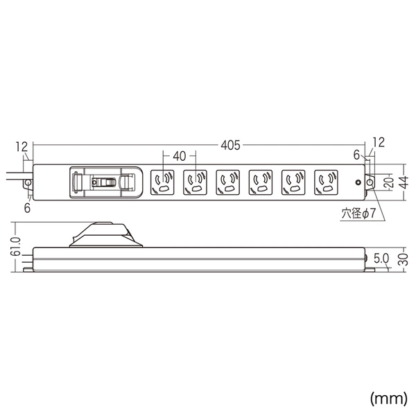 安全ブレーカータップ (オフィス・工場用・3P・6個口・1m) TAP-BR36A-1