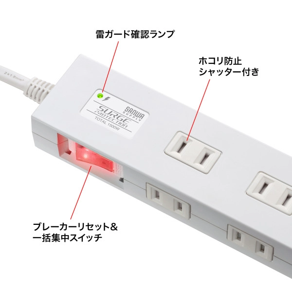 雷ガードタップ 1m ホワイト TAP-SP2110N-1W