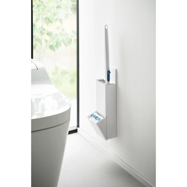 【Plate】ウォール替えブラシ収納付き流せるトイレブラシホルダー プレート 石こうボード壁対応 ホワイト