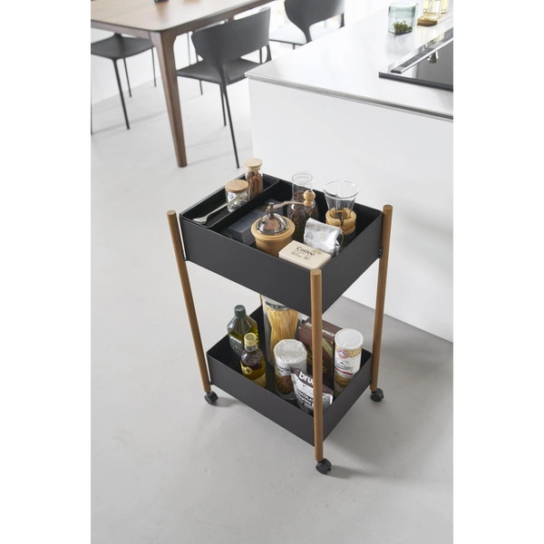 【RIN】小物トレー付き収納ワゴン 2段 リン ブラウン